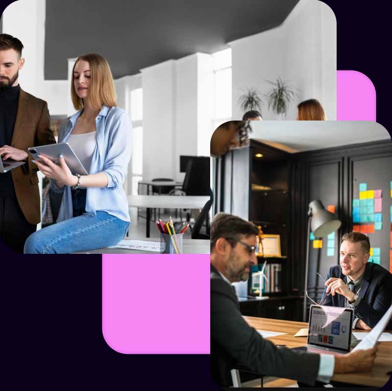 Tablette et smartphone affichant des outils de création visuelle et de retouche digitale avec overlays modernes